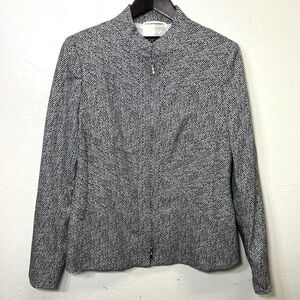 Escada Blazer Jacket Black and White Gold Tone Zipper Size 40 Medium